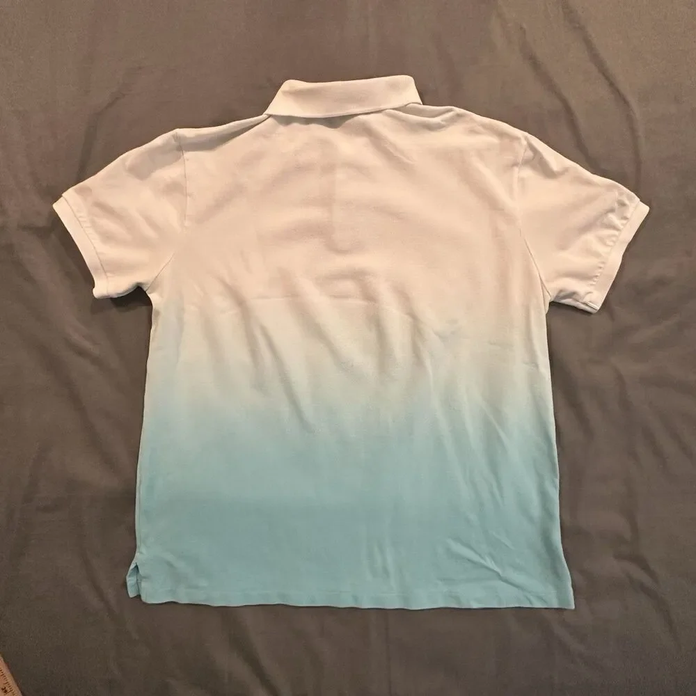 Polo Ralph Lauren Ombre Shirt Mens XL Custom Slim Fit Dip Dye White Blue
